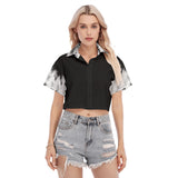 BW Tie-Dye Women's Buttoned Crop Top - Black